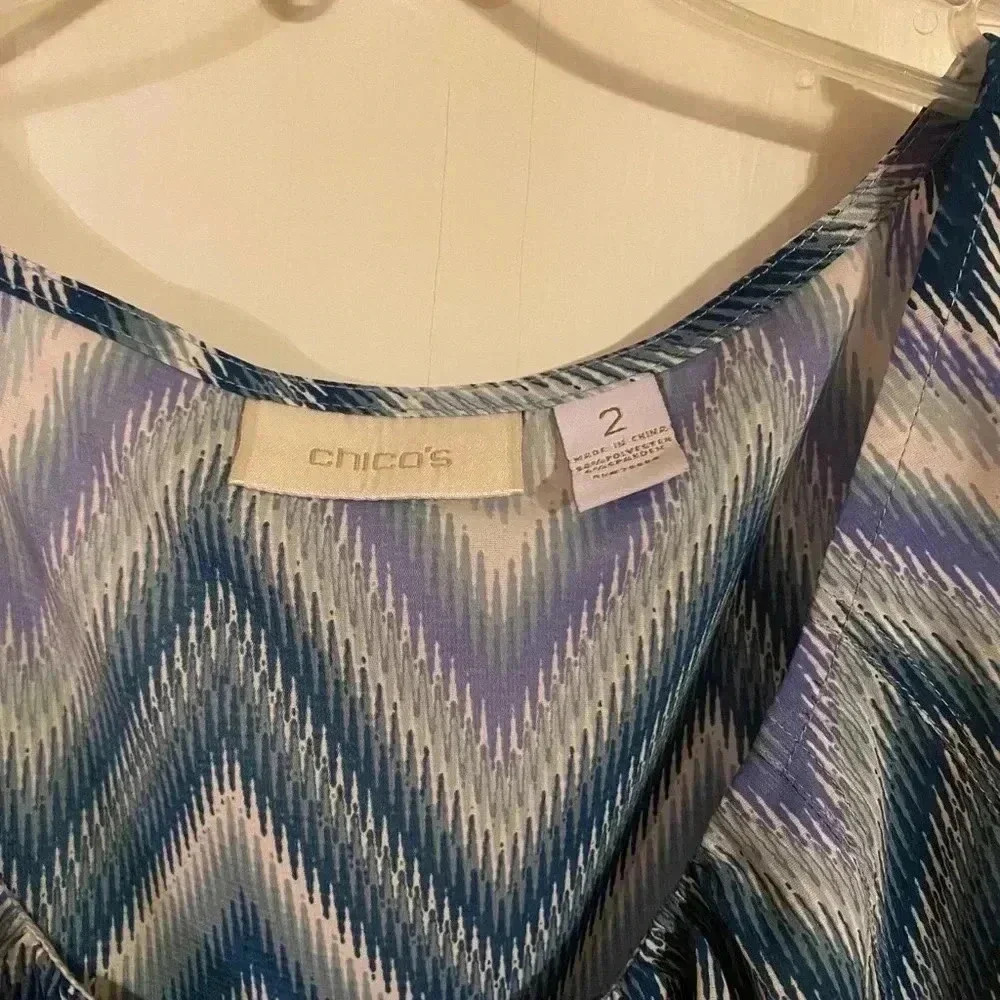 Chico's Blue and White Chevron Blouse - Picture 3 of 3
